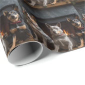 Papier Cadeau Bataille australienne près de la cheminée Noël (Coin rond)