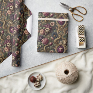 Papier Cadeau Batailles et fleurs baroques - Design floral gothi
