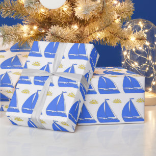 Papier Cadeau Bateau à voile avec arrière - plan blanc