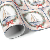 Papier Cadeau Bateau À Voile D'Aquarelle En Fer De Noël (Coin rond)