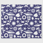 Papier Cadeau Bateau de croisière modèle marine bleu et blanc (Plat)