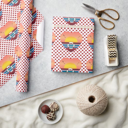 Papier Cadeau Bateau de croisière Sunset Hearts Papier d'envelop (Artisanat)