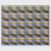 Papier Cadeau Bateau de Noël de Caniche Fêtes (Plat)