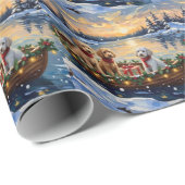 Papier Cadeau Bateau de Noël de Caniche Fêtes (Coin rond)
