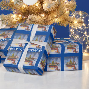 Papier Cadeau Bateau de Noël en Neige 