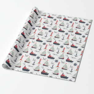Papier Cadeau Bateau nautique Voilier Bébé Garçon Douche Party