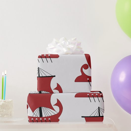 Papier Cadeau Bateau Viking Longship Silhouette Drakkar