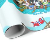 Papier Cadeau Bateau viking rempli de Corgis (Coin rond)