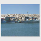 Papier Cadeau Bateaux de pêche méditerranéens en Blue Sea Design (Plat)