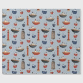 Papier Cadeau Bateaux et phares en bois peint 2 (Plat)