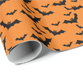 Papier Cadeau Bateaux noirs éffrayants à l'Halloween orange (Coin rond)