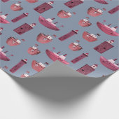 Papier Cadeau Bateaux roses et phares en bois Dusty Blue (Coin)