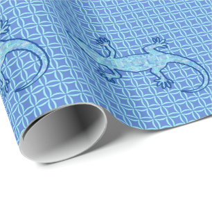 Papier Cadeau Batik Tribal Gecko - bleu denim doux