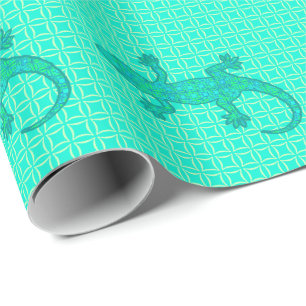 Papier Cadeau Batik tribal Gecko - turquoise / paon
