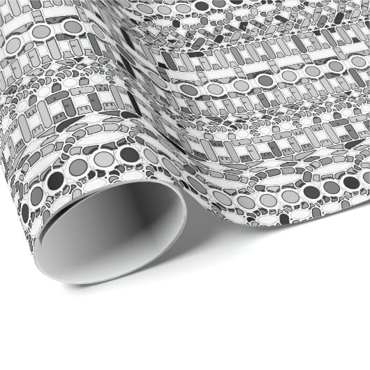 Papier Cadeau Batik Tribal - nuances de gris (Coin rond)