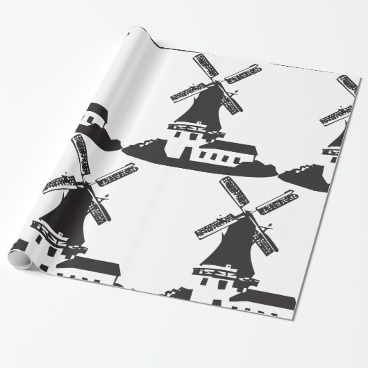 Papier Cadeau Bâtiment de moulin à vent (Déroulé)