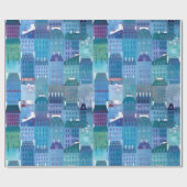 Papier Cadeau Bâtiments Parisiens Art Bleu (Plat)