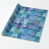 Papier Cadeau Bâtiments Parisiens Art Bleu (Déroulé)