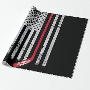Papier Cadeau Bâton de hockey rouge drapeau américain Hockey USA