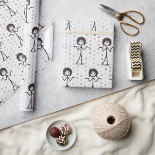 Papier Cadeau Bâton Figure Girl avec cheveux et lunettes