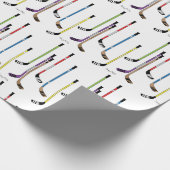Papier Cadeau Bâtons de hockey colorés (Coin)