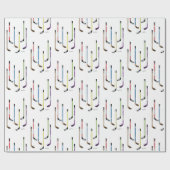 Papier Cadeau Bâtons de hockey colorés (Plat)
