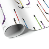 Papier Cadeau Bâtons de hockey colorés (Coin rond)