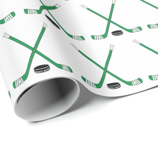 Papier Cadeau Bâtons de hockey croisés et papier d'enrobage (Coin rond)