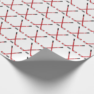 Papier Cadeau Bâtons de hockey croisés rouge et canot