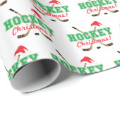 Papier Cadeau Bâtons de hockey de Noël de hockey Santa Hat (Coin rond)