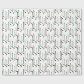 Papier Cadeau Bâtons de hockey rouge et vert de Noël (Plat)