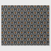 Papier Cadeau Bats d'Halloween noirs blancs et orange damés (Plat)