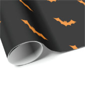 Papier Cadeau Bats d'Halloween orange sur noir (Coin rond)