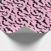 Papier Cadeau Bats d'Halloween roses et noires (Coin)