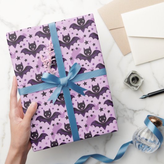 Papier Cadeau Bats d'Halloween violet foncé (Cadeaux)