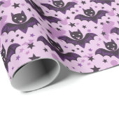 Papier Cadeau Bats d'Halloween violet foncé (Coin rond)
