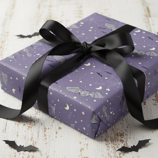 Papier Cadeau Bats Éffrayants mignons violet Motif d'Halloween
