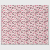 Papier Cadeau Bats et coeurs roses mignons (Plat)