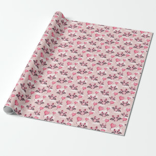 Papier Cadeau Bats et coeurs roses mignons