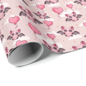 Papier Cadeau Bats et coeurs roses mignons (Coin rond)