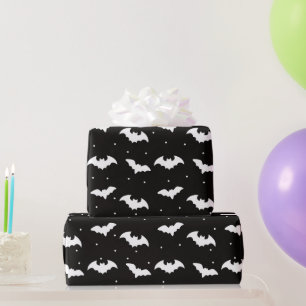 Papier Cadeau Bats noirs et blancs Halloween noir