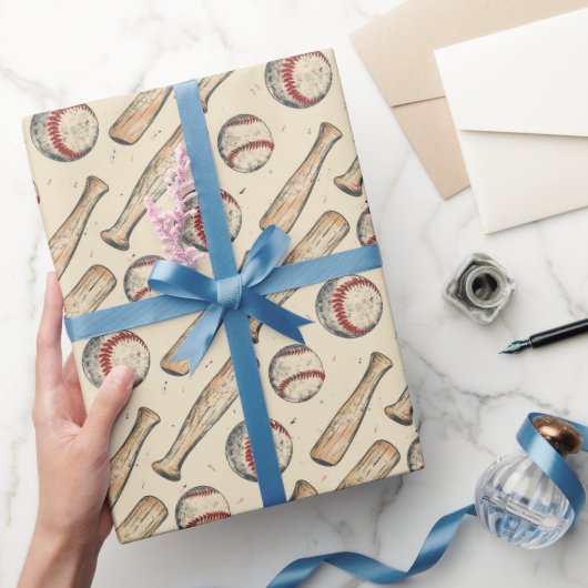 Papier Cadeau Batte de Baseball Rétro (Cadeaux)
