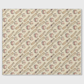 Papier Cadeau Batte de Baseball Rétro (Plat)