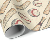 Papier Cadeau Batte de Baseball Rétro (Coin rond)