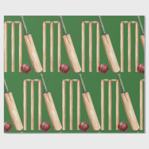 Papier Cadeau Batte et balle de cricket à l'aquarelle classique