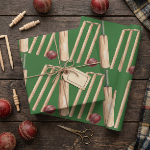Papier Cadeau Batte et balle de cricket à l'aquarelle classique