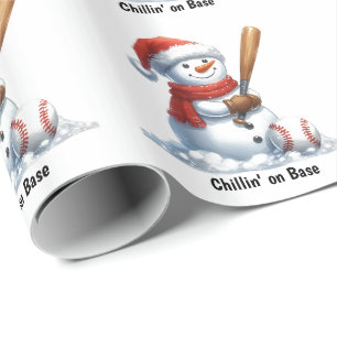 Papier Cadeau Batteur de bonhomme de neige se détendant sur la b