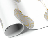 Papier Cadeau Bauble blanc de Noël et flocons de neige Matte (Coin rond)