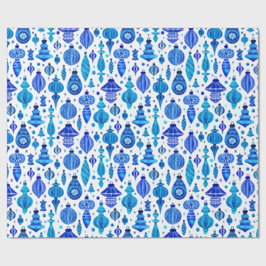 Papier Cadeau Bauble de Noël bleu ornements en aquarelle (Plat)