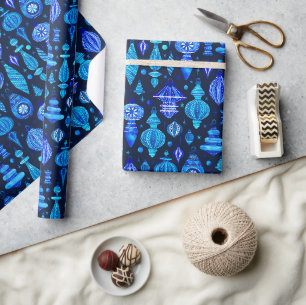 Papier Cadeau Bauble de Noël bleu ornements en aquarelle Marine